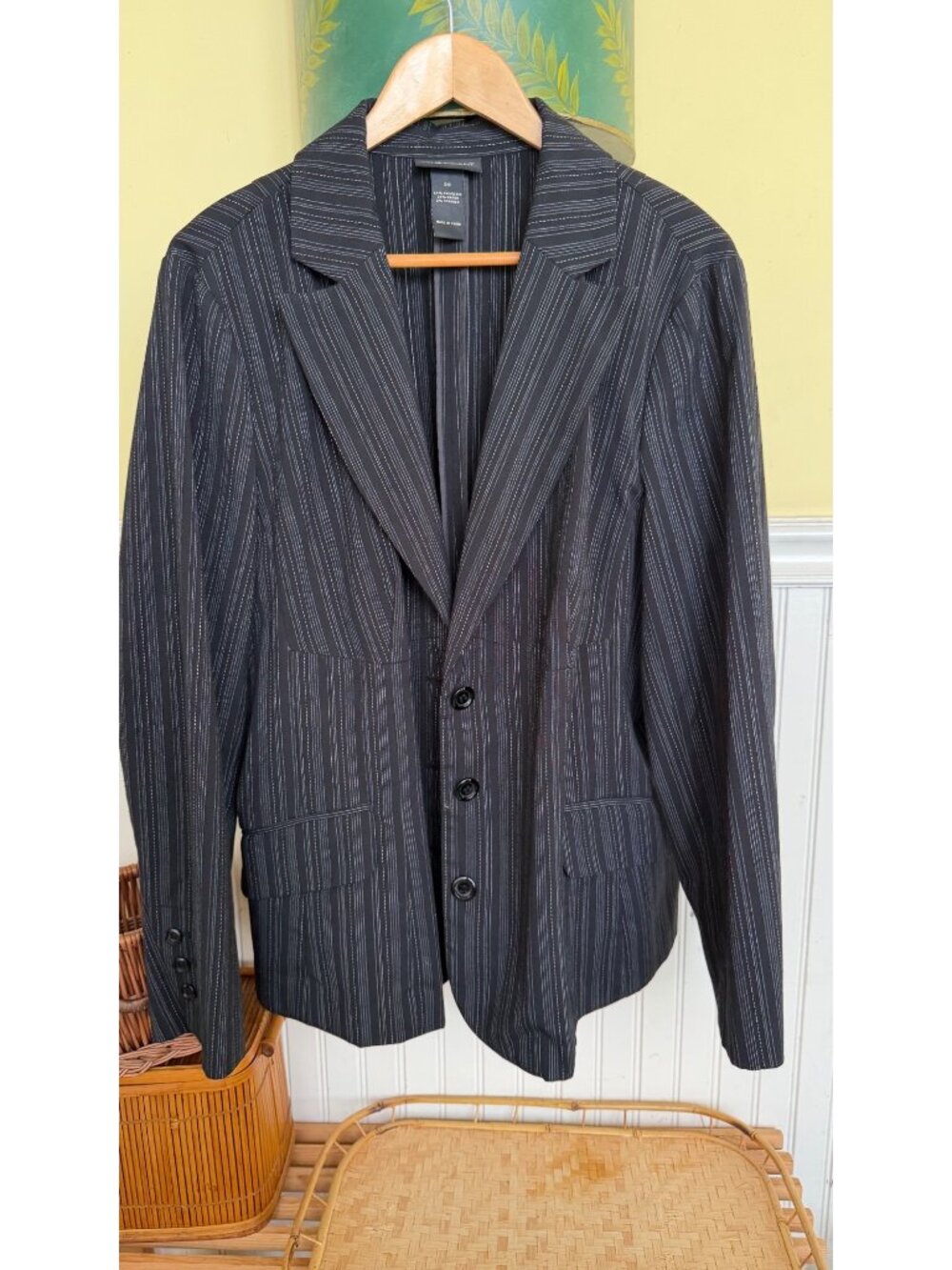 Lane Bryant Womens Pinstripe Blazer Jacket Size 20 Black White Vintage Y2K Plus